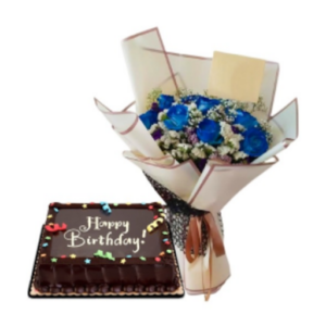 12-Blue-Roses-Bouquet-with-Chocolate-Cake