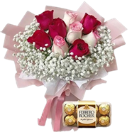 9 Roses Bunch With Ferrero Rocher