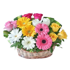 Basket of Assorted Roses & Gerberas