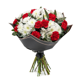 Bouquet-of-white-chrysanthemums-and-red-carnatuions