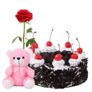 Delicious-Black-Forest-Cake-with-Rose-and-Teddy