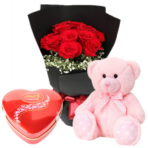 Dozen-of-Red-Roses-with-Pink-Bear-and-Chocolate