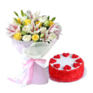 Lilies-Roses-With-Red-Velvet-Cake