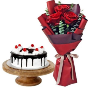 Red-Rose-Bouquet-with-Black-Forest-Cake