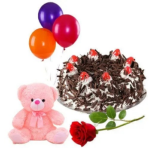 Roses-with-Black-Forest-Cake-Teddy-and-Balloons