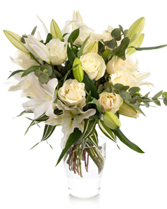 White roses and lilies vase